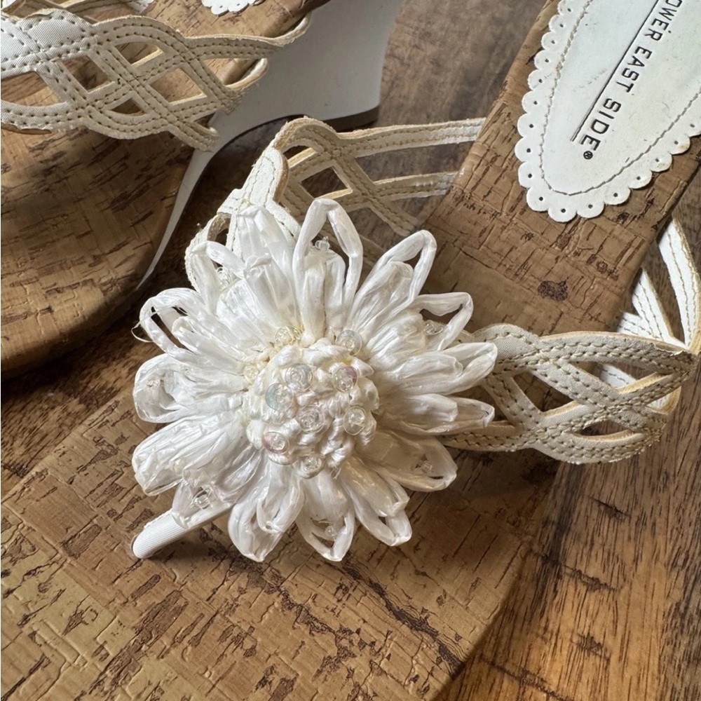 Lower East Side Women's Cream Floral Wedge Sandals - Picture 4 of 13
